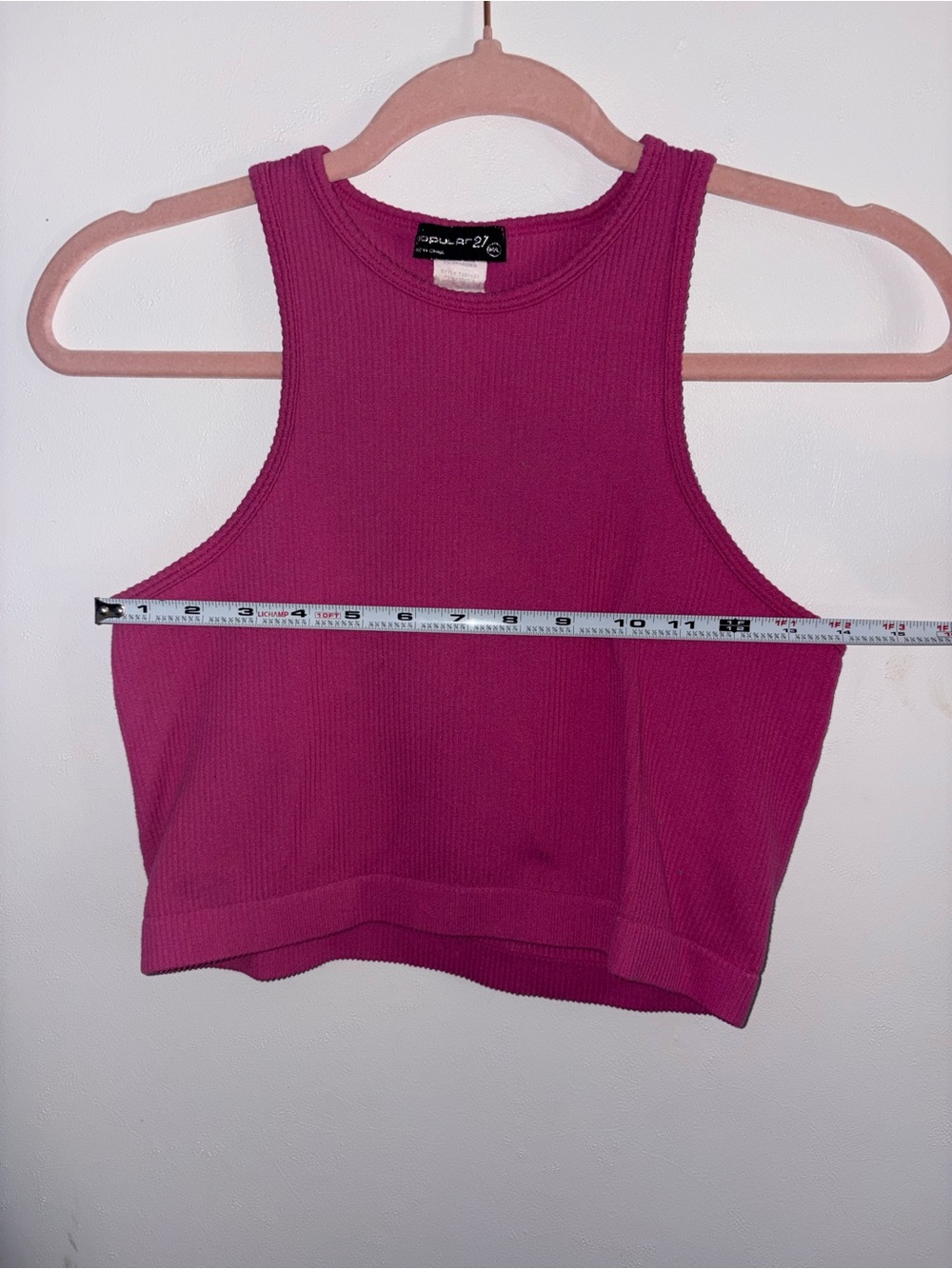 Aqua Ribbed Crop Tank Top in Magenta